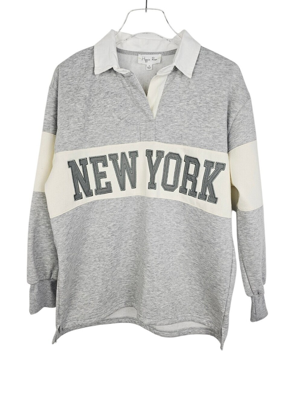Hippie Rose Preppy Sporty Chic Oversized New York Collared Sweatshirt Pullover